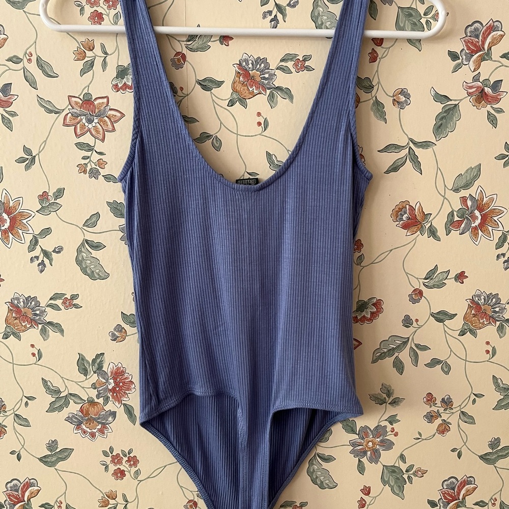 Blue Ribbed Women's Top - Picture 2 of 4